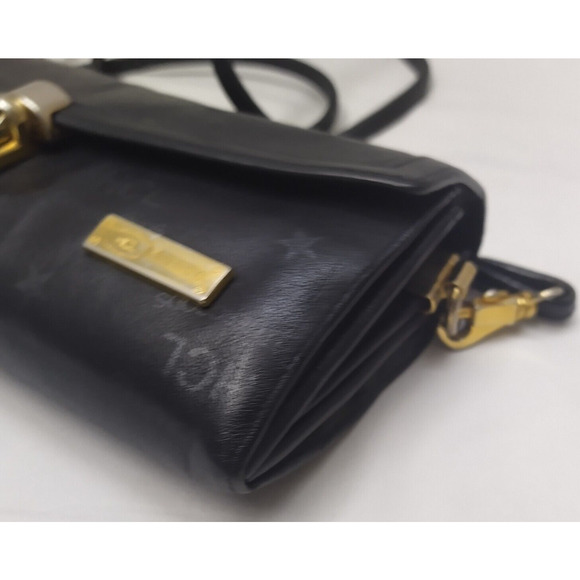 HCL Black Leather Pushlock Flap Closure Small Crossbody Bag - Vintage - Picture 8 of 16